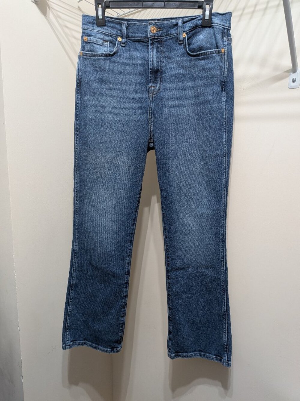 7 For All Mankind Luxe Vintage Slim Kick High Rise Distressed Hem Jeans Size 30